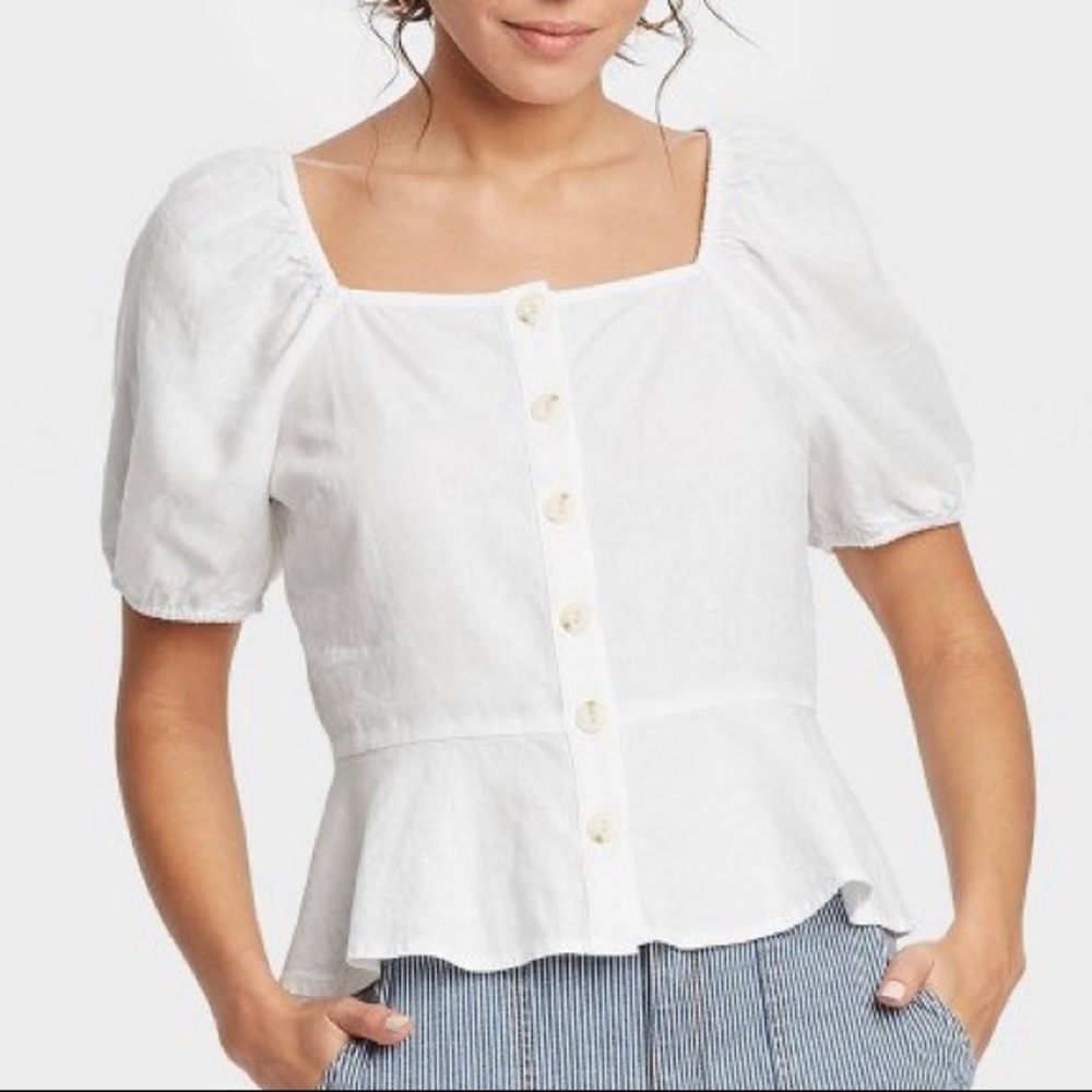 Puff Short Sleeve Peplum Blouse